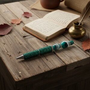 Handcrafted Lampwork Glass Beaded Pen with Silver Accents